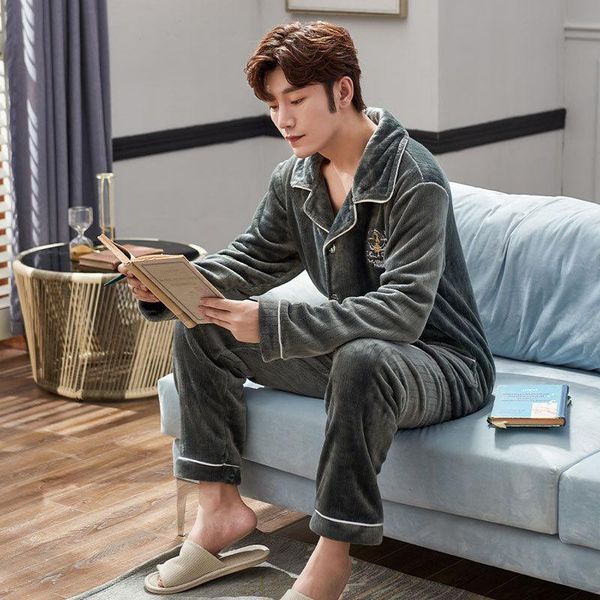 men's sleepwear men thick flannel turn-down-collar pajamas sets autumn winter warm home clothes pyjama, Black;brown
men's sleepwear men thick flannel turn-down-collar pajamas sets autumn winter warm home clothes pyjama, Black;brown