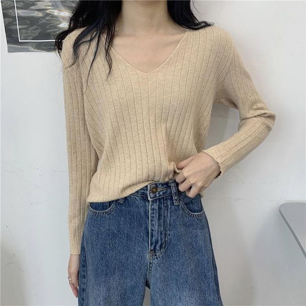 women's sweaters autumn sweater women casual slim v-neck bottoming knitted solid color winter basic wild long sleeve pullover top, White;black
