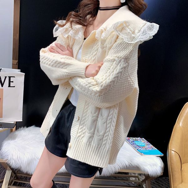 women's sweaters female cardigan knitted sweater beautiful jacket lace pan collar oversized korean peter sleeve long pull vddu, White;black
women's sweaters female cardigan knitted sweater beautiful jacket lace pan collar oversized korean peter sleeve long pull vddu, White;black