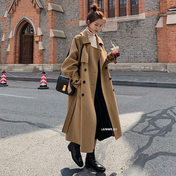 women's wool & blends 2021 korean khaki long coats for women winter solid cashmere coat warm woolen cloak overcoat outerwear sashes sur, Black
women's wool & blends 2021 korean khaki long coats for women winter solid cashmere coat warm woolen cloak overcoat outerwear sashes sur, Black