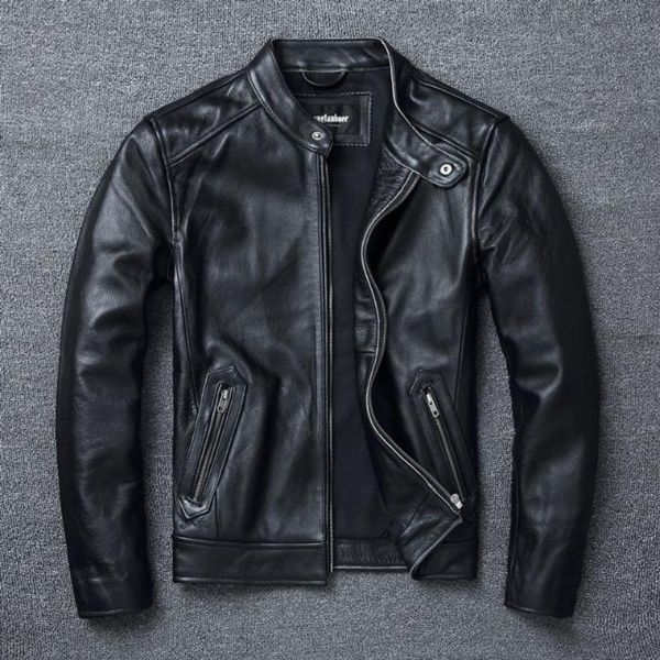 men's leather & faux men 2021 autumn winter casual real cowhide jackets slim genuine cow coats male stand collar short outwear w632, Black
men's leather & faux men 2021 autumn winter casual real cowhide jackets slim genuine cow coats male stand collar short outwear w632, Black