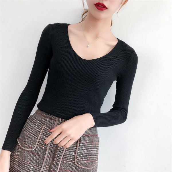 women's sweaters lucyever spring sweater women pullover elastic knitted jumper long sleeve v-neck autumn basic female knitwear sueter, White;black
women's sweaters lucyever spring sweater women pullover elastic knitted jumper long sleeve v-neck autumn basic female knitwear sueter, White;black