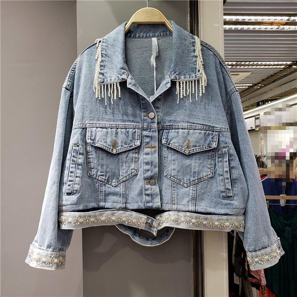 women's jackets short denim jacket for women 2021 autumn loose jeans coat outwear high street beads tassel jean elegant woman chaqueta, Black;brown
women's jackets short denim jacket for women 2021 autumn loose jeans coat outwear high street beads tassel jean elegant woman chaqueta, Black;brown