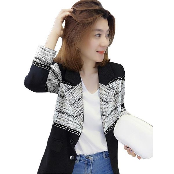 women's suits & blazers women 's small suit jacket 2021 spring korean style black panel plaid short coat, White;black
women's suits & blazers women 's small suit jacket 2021 spring korean style black panel plaid short coat, White;black