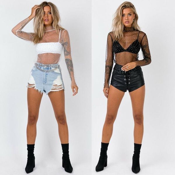 women's swimwear women girls mesh sheer crop long sleeve transparent t-shirt blouse tee, White;black
women's swimwear women girls mesh sheer crop long sleeve transparent t-shirt blouse tee, White;black