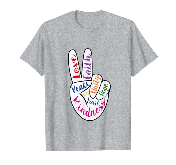 peace sign love faith kindness hope unity trust t-shirt, White;black