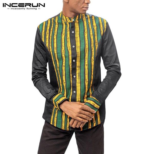 men's casual shirts incerun ethnic print striped shirt long sleeve daily wild men african dashiki streetwear button collar mens blouse, White;black
men's casual shirts incerun ethnic print striped shirt long sleeve daily wild men african dashiki streetwear button collar mens blouse, White;black