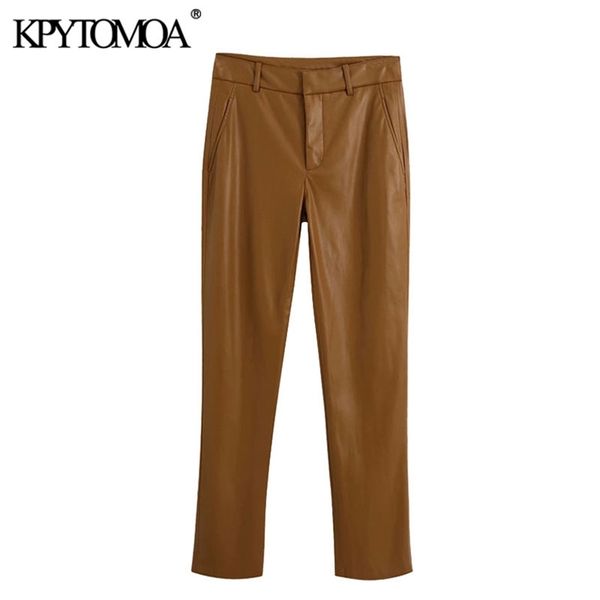 women chic fashion faux leather side pockets pants vintage high waist zipper fly female ankle trousers mujer 210420, Black;white
women chic fashion faux leather side pockets pants vintage high waist zipper fly female ankle trousers mujer 210420, Black;white