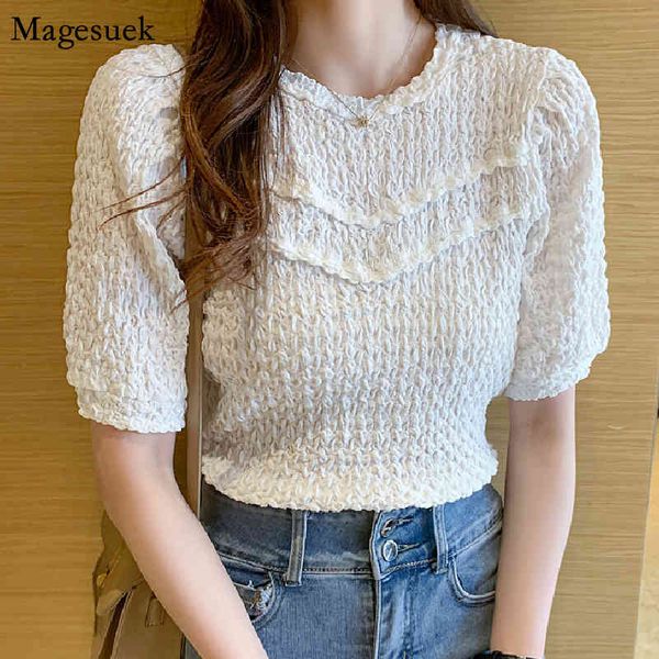 summer o neck puff short sleeve pleated chiffon blouse women korean vintage slim female casual lace woman shirts 14349 210518, White
summer o neck puff short sleeve pleated chiffon blouse women korean vintage slim female casual lace woman shirts 14349 210518, White