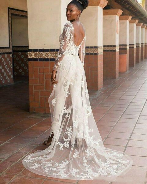 gorgeous jumpsuit wedding dresses lace appliqued long sleeves bridal gowns chic marriage robe de mariée custom made, White
gorgeous jumpsuit wedding dresses lace appliqued long sleeves bridal gowns chic marriage robe de mariée custom made, White
