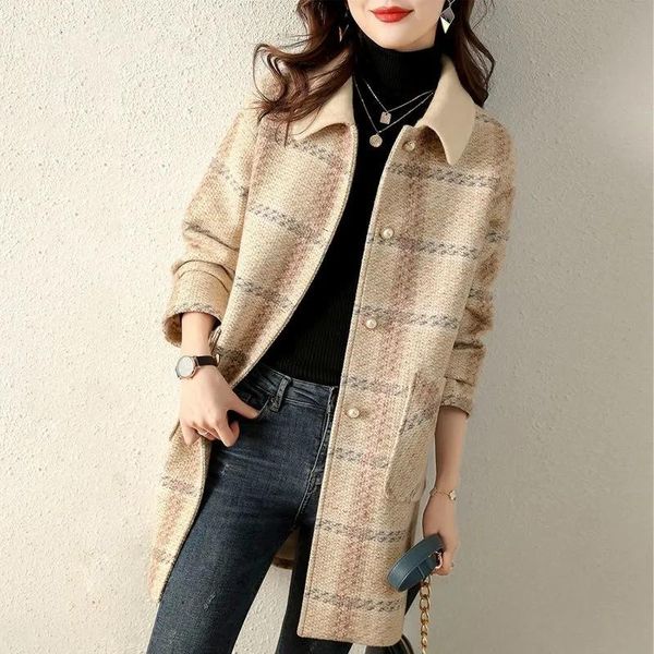 women's wool & blends plaid coat women winter elegant coats and jackets woolen, Black
women's wool & blends plaid coat women winter elegant coats and jackets woolen, Black