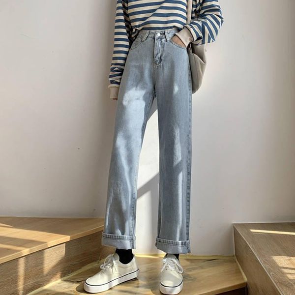 women's jeans retro high waist loose summer korean student's versatile straight tube show thin wide leg pants trend, Blue
women's jeans retro high waist loose summer korean student's versatile straight tube show thin wide leg pants trend, Blue