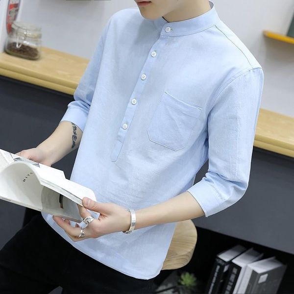 men's dress shirts drop summer linen shirt male seven sleeve thin cotton pullover stand collar trendy man, White;black
men's dress shirts drop summer linen shirt male seven sleeve thin cotton pullover stand collar trendy man, White;black
