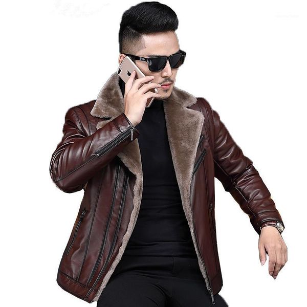 men's leather & faux genuine jacket men winter short real sheepskin coat for natural wool liner chaqueta cuero hombre f-8883, Black
men's leather & faux genuine jacket men winter short real sheepskin coat for natural wool liner chaqueta cuero hombre f-8883, Black