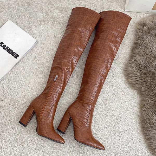 boots women over the knee high brown fetish zipper knight crocodile leather lady winter botas 9cm heels goth shoes, Black
boots women over the knee high brown fetish zipper knight crocodile leather lady winter botas 9cm heels goth shoes, Black