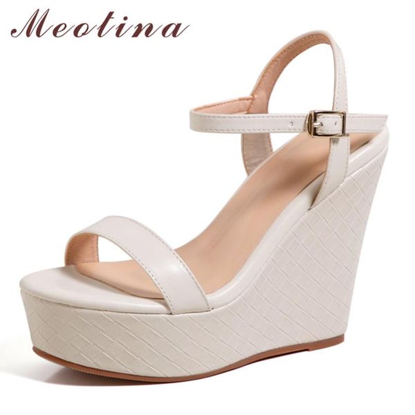 sandals meotina women genuine leather shoes high heel platform wedges narrow band buckle ladies footwear summer beige, Black
sandals meotina women genuine leather shoes high heel platform wedges narrow band buckle ladies footwear summer beige, Black