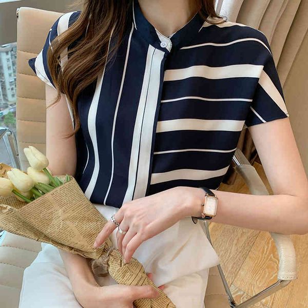 summer woman irregular striped chiffon short-sleeved shirt stand collar blouse womens and blouses ol female clothing 210427, White
summer woman irregular striped chiffon short-sleeved shirt stand collar blouse womens and blouses ol female clothing 210427, White