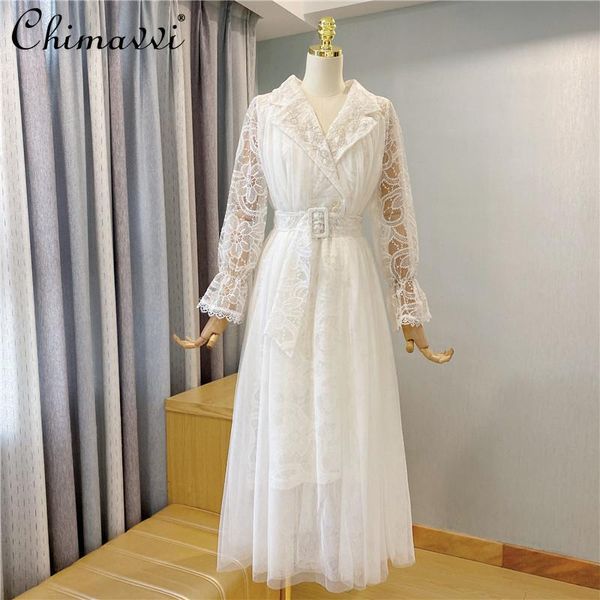 casual dresses summer 2021 fashion notched collar lace beading chiffon long dress women mesh white with belt, Black;gray
casual dresses summer 2021 fashion notched collar lace beading chiffon long dress women mesh white with belt, Black;gray