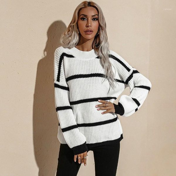 women's sweaters long sleeve striped sweater for women 2021 autumn o-neck loose pullover knitted fashion y2k outerwear, White;black
women's sweaters long sleeve striped sweater for women 2021 autumn o-neck loose pullover knitted fashion y2k outerwear, White;black