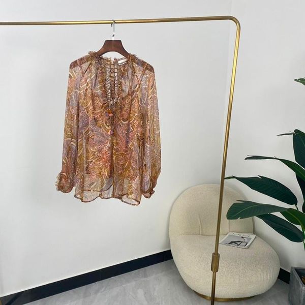 women's blouses & shirts silk summer women fashion botanical print half open collar long sleeves 2021, White
women's blouses & shirts silk summer women fashion botanical print half open collar long sleeves 2021, White