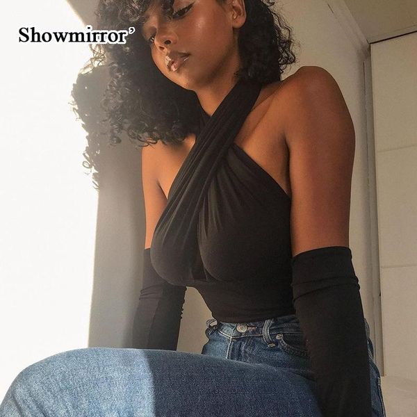 women's t-shirt showmirror cross halter backless crop women street fashion black blue woman tshirts with gloves spring 2021 33598, White
women's t-shirt showmirror cross halter backless crop women street fashion black blue woman tshirts with gloves spring 2021 33598, White
