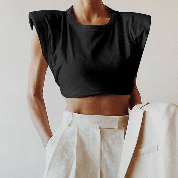 shoulder pad women t shirt o neck sleevelesss elegant short t-shirt for female fashion clothing crop women tank shirt 210419, White
shoulder pad women t shirt o neck sleevelesss elegant short t-shirt for female fashion clothing crop women tank shirt 210419, White