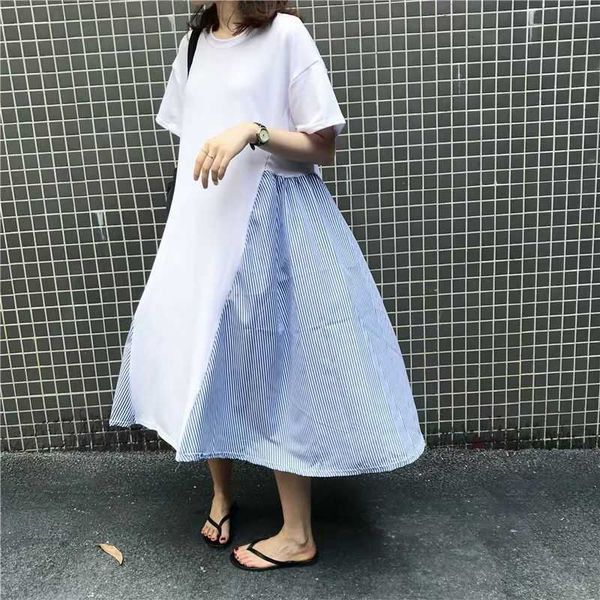 spring and summer korean fashion casual loose dress striped stitching simple short-sleeved round neck women's 210615, Black;gray
spring and summer korean fashion casual loose dress striped stitching simple short-sleeved round neck women's 210615, Black;gray