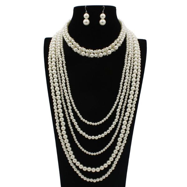 earrings & necklace big exagerated pearl beads multi-layer long sweater chain and costume trendy jewelry set for woman, Silver
earrings & necklace big exagerated pearl beads multi-layer long sweater chain and costume trendy jewelry set for woman, Silver