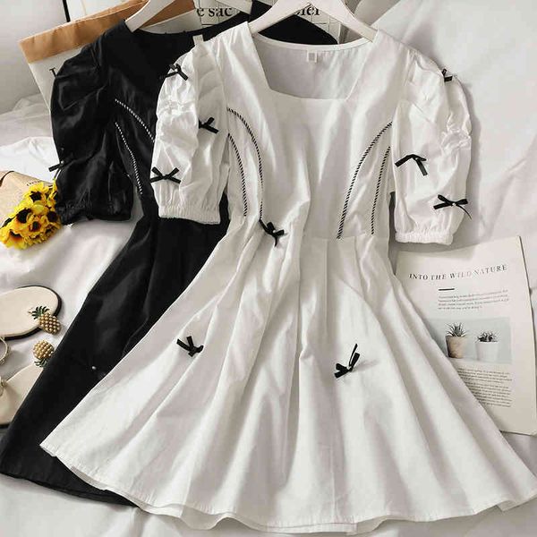 korean bowknot decorated with beaded puff sleeves high waist a-line dress women's square collar vintage mini vestidos 210420, Black;gray
korean bowknot decorated with beaded puff sleeves high waist a-line dress women's square collar vintage mini vestidos 210420, Black;gray