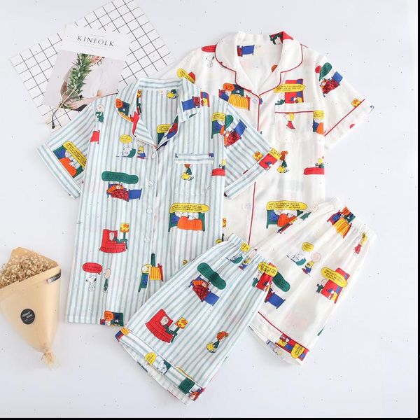 100% cotton short sleeved pajamas womens sleepwears suit shorts cute cartoon printing japanese style simple home service, Black;red
100% cotton short sleeved pajamas womens sleepwears suit shorts cute cartoon printing japanese style simple home service, Black;red