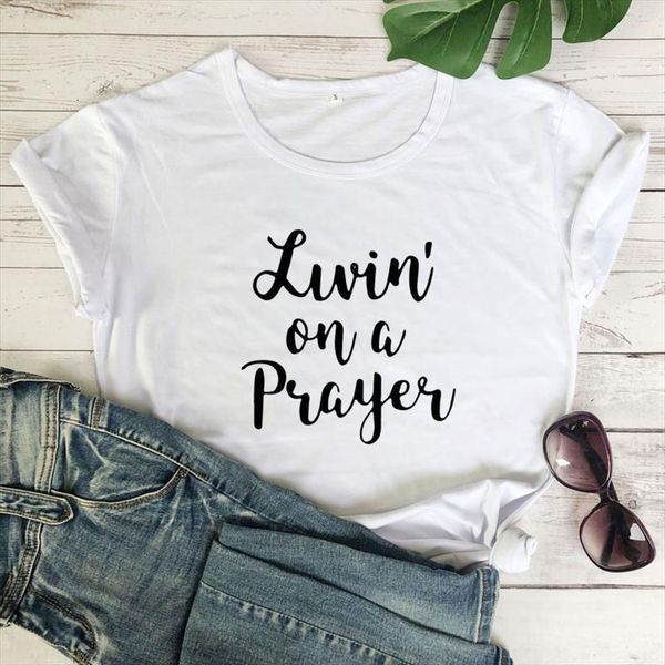 livin on a prayer women t shirts casual cotton short sleeve tee style black letter hipster female outfits, White
livin on a prayer women t shirts casual cotton short sleeve tee style black letter hipster female outfits, White