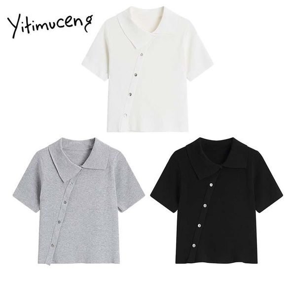 women's t-shirt yitimuceng t shirts woman button up straight tees asymmetrical unicolor white gray black 2021 summer korean fashion ts
women's t-shirt yitimuceng t shirts woman button up straight tees asymmetrical unicolor white gray black 2021 summer korean fashion ts