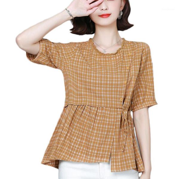 plaid cotton linen blouse women shirts short sleeve vintage irregular hem kimono blouses loose camisas mujer women's &, White
plaid cotton linen blouse women shirts short sleeve vintage irregular hem kimono blouses loose camisas mujer women's &, White