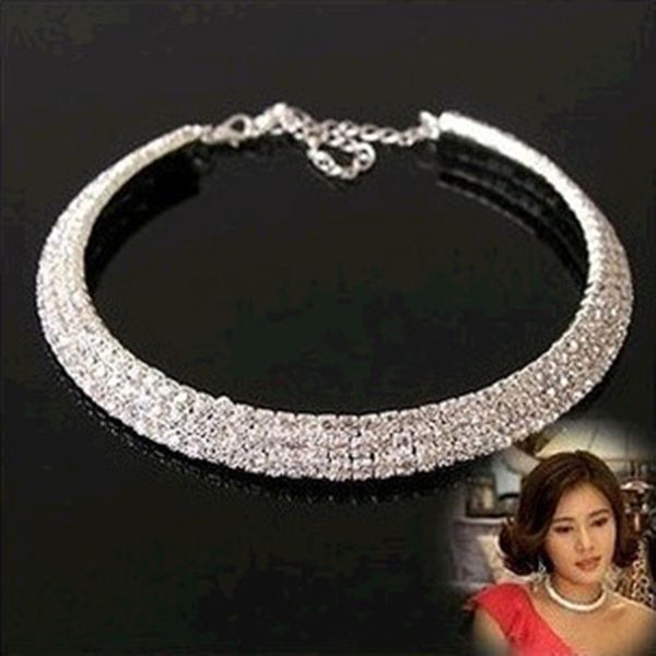 fashion collar, clavicle chain net inlaid with white stone jewelry, Silver
