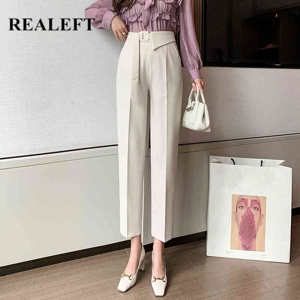 ol style women's work suit pants belt casual trousers high waist ankle length female pantalon femme 210428, Black;white
ol style women's work suit pants belt casual trousers high waist ankle length female pantalon femme 210428, Black;white
