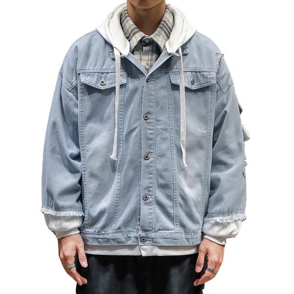 men's jackets autumn fashion stitching hooded denim jacket men with nood patchwork single breasted outerwear & coats, Black;brown
men's jackets autumn fashion stitching hooded denim jacket men with nood patchwork single breasted outerwear & coats, Black;brown