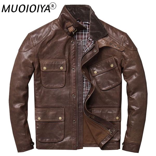 men's leather & faux genuine jacket men's head layer sheepskin retro hunting suit multi pockets coat male, Black
men's leather & faux genuine jacket men's head layer sheepskin retro hunting suit multi pockets coat male, Black