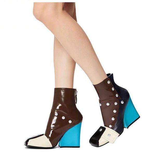 2021 lady women sheepskin leather chunky high heels ankle boots square toe half knee catwalk rivets zipper shoes martin buckle size 34-43 mi, Black
2021 lady women sheepskin leather chunky high heels ankle boots square toe half knee catwalk rivets zipper shoes martin buckle size 34-43 mi, Black