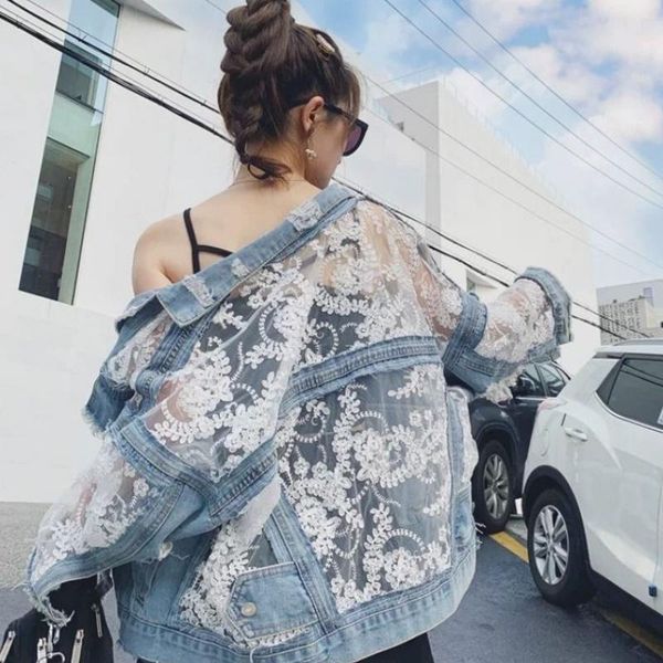 women's jackets chaquetas summer mujer streetwear embroidery lace patchwork denim jacket women frayed tassel loose jeans coat plus size, Black;brown
women's jackets chaquetas summer mujer streetwear embroidery lace patchwork denim jacket women frayed tassel loose jeans coat plus size, Black;brown