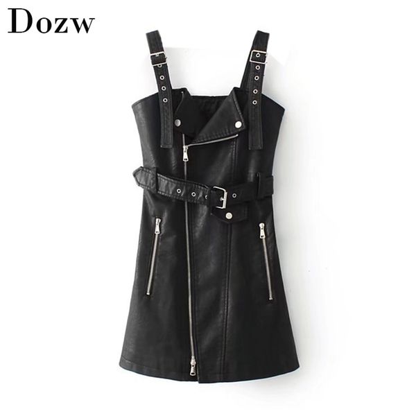 chic women pu leather solid mini dress a line sleeveless slim ladies dresses backless zipper sashes streetwear robe femme 210515, Black;gray
chic women pu leather solid mini dress a line sleeveless slim ladies dresses backless zipper sashes streetwear robe femme 210515, Black;gray