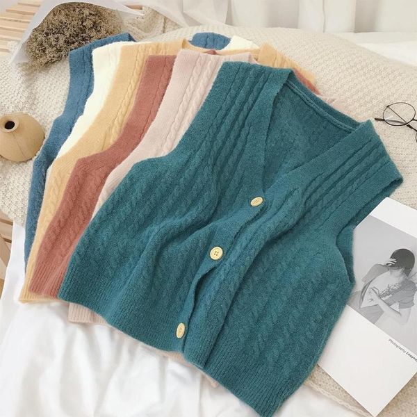 women's vests solid color v-neck single breasted knitted cardigan vest female early spring autumn winter korean style retro with ves, Black;white
women's vests solid color v-neck single breasted knitted cardigan vest female early spring autumn winter korean style retro with ves, Black;white