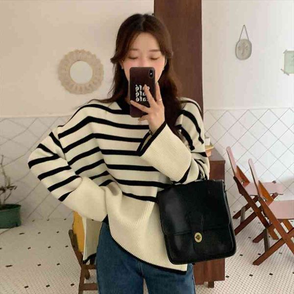 forest knitted sweater women autumn striped sweater womens loose lazy wind side split versatile long sleeved, White;black
forest knitted sweater women autumn striped sweater womens loose lazy wind side split versatile long sleeved, White;black