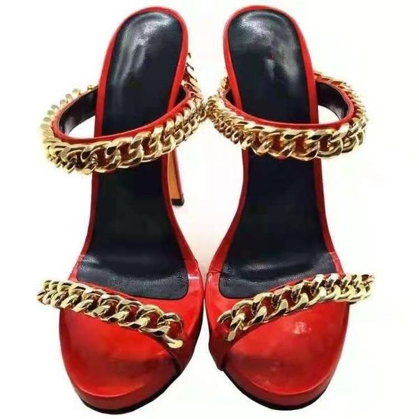 sandals women's fashion chain open toe stiletto super shoes, Black