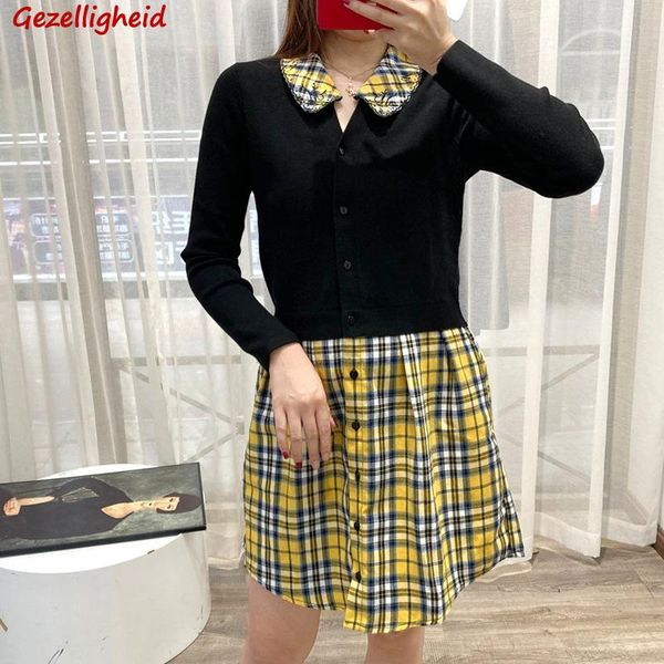 casual dresses gezelligheid for women 2021 runway autumn winter fashion elegant knitted slim plaid shirt stitching midi dress, Black;gray
casual dresses gezelligheid for women 2021 runway autumn winter fashion elegant knitted slim plaid shirt stitching midi dress, Black;gray