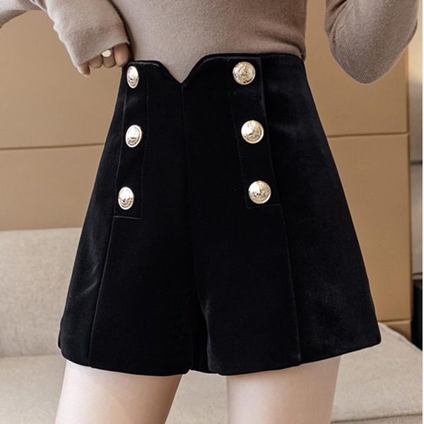 women's shorts ljsxls winter korean fashion double breasted high waist women a-line casual golden velvet wide leg femme 2021 fall, White;black
women's shorts ljsxls winter korean fashion double breasted high waist women a-line casual golden velvet wide leg femme 2021 fall, White;black