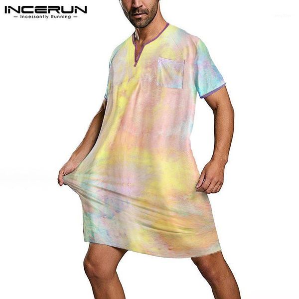 men leisure tie dye printed sleep robes incerun short sleeve round neck comfortable bathrobes man casual buttons homewear 5xl 7 men's s, Black;brown
men leisure tie dye printed sleep robes incerun short sleeve round neck comfortable bathrobes man casual buttons homewear 5xl 7 men's s, Black;brown