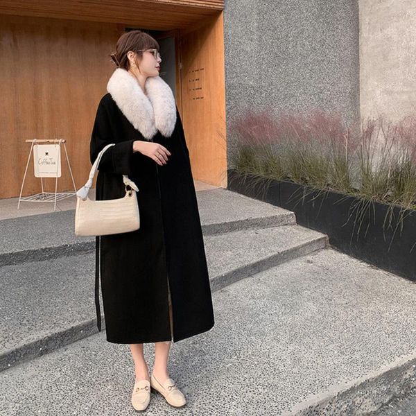 women's wool & blends double sided sewn natural cashmere coat 2021 autumn fashion round neck long sleeve women coats solid color with b, Black
women's wool & blends double sided sewn natural cashmere coat 2021 autumn fashion round neck long sleeve women coats solid color with b, Black