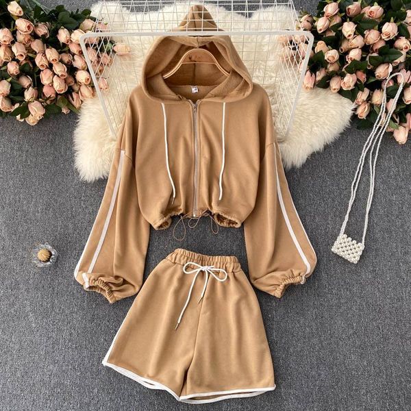 women's tracksuits singreiny female autumn casual sports set long sleeve hooded short zipper outerwear+high waist wide leg shorts two p, Gray
women's tracksuits singreiny female autumn casual sports set long sleeve hooded short zipper outerwear+high waist wide leg shorts two p, Gray