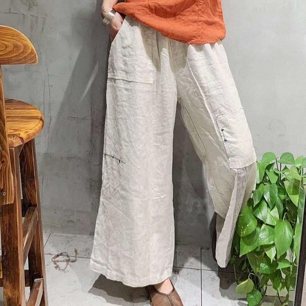 women's pants & capris 2021 spring summer ladies linen wide leg national style retro literary loose casual all match patchwork trousers, Black;white
women's pants & capris 2021 spring summer ladies linen wide leg national style retro literary loose casual all match patchwork trousers, Black;white