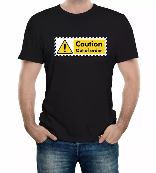 caution out of order sign mens t-shirt funny broken vending machine joke, White;black
caution out of order sign mens t-shirt funny broken vending machine joke, White;black